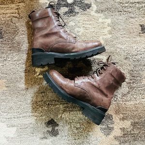 Frye brown leather lace up mid calf booties